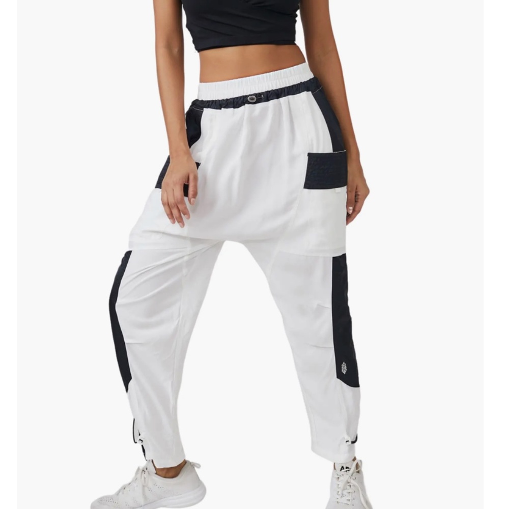 Free People White and Black Patchwork Track Pants